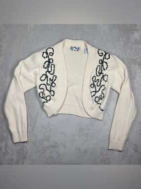 Vintage Bravo Knit Silk Angora Lambswool Sequin Cream Shrug Cardigan Sweater M